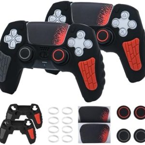 ECHZOVE PS5 Controller Cover Case, Anti-Slip Silicone Cover Skin Compatible with PS5 Controller with Thumb Grip Caps, Joystick Protectors and Wrap Sticker(2 Packs)