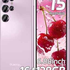 OUKITEL C61 Unlocked Cell Phone 2025- Android 15, 6.88″ Display Smartphone, 16GB+128GB/1TB, 5150mAh Battery Phone, 13MP Camera, 4G Dual Sim Mobile Phones, Fingerprint/Face Unlock/GPS/BT5.0, Purple
